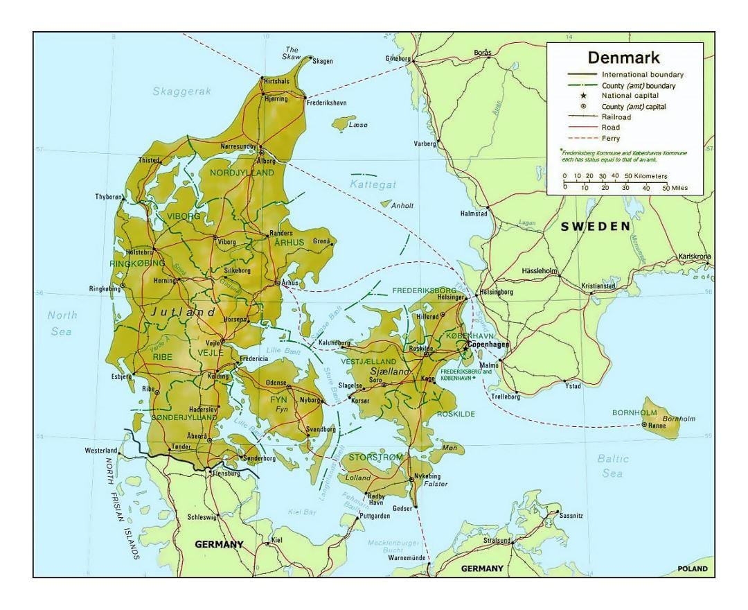 نقشه از دانمارک kommune